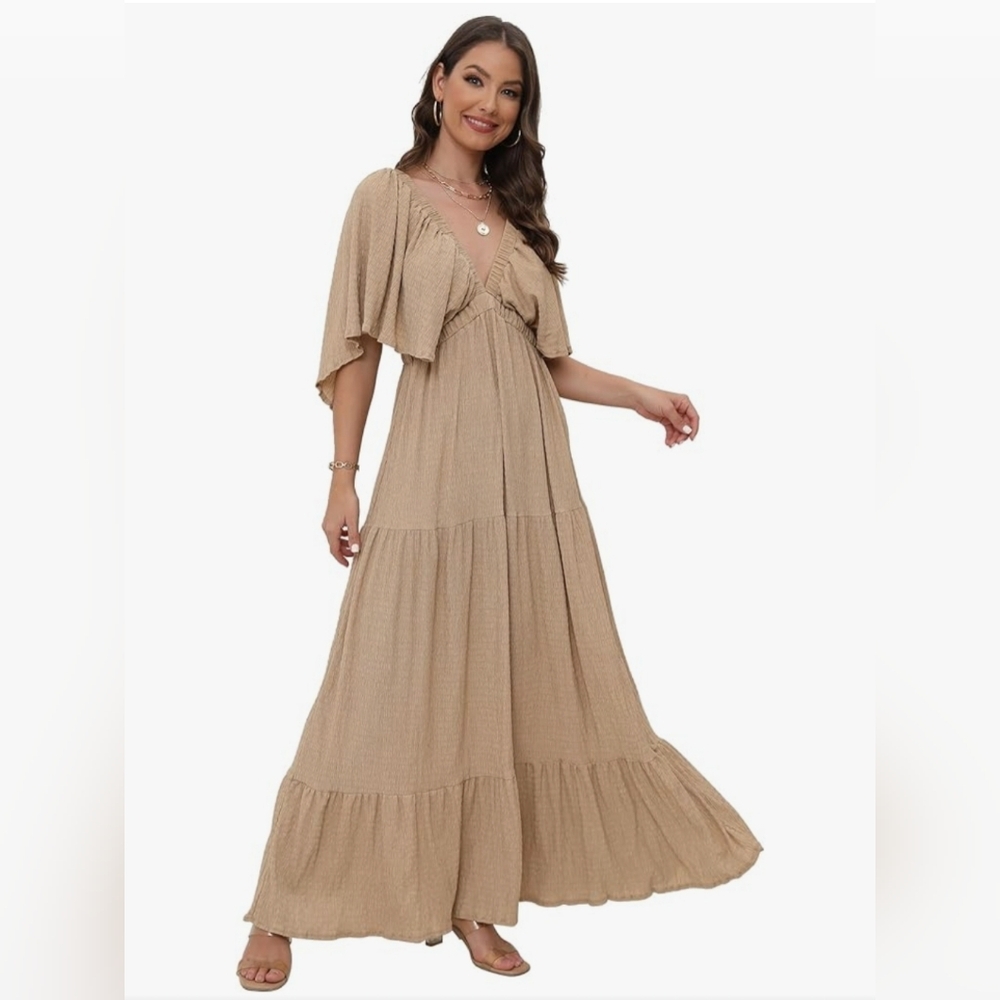 Sunnow Tan Textured Flowy Maxi Dress Sz S